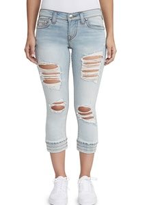 NWT TRUE RELIGION WOMENS DESTROYED JOGGER CAPRI JEAN